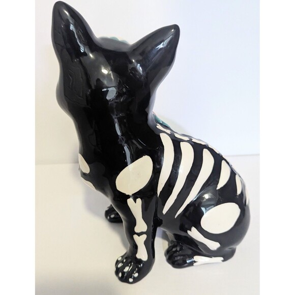 Day of the Dead Blue Sky Clayworks Cat Figure with Bones Flowers - Picture 4 of 6